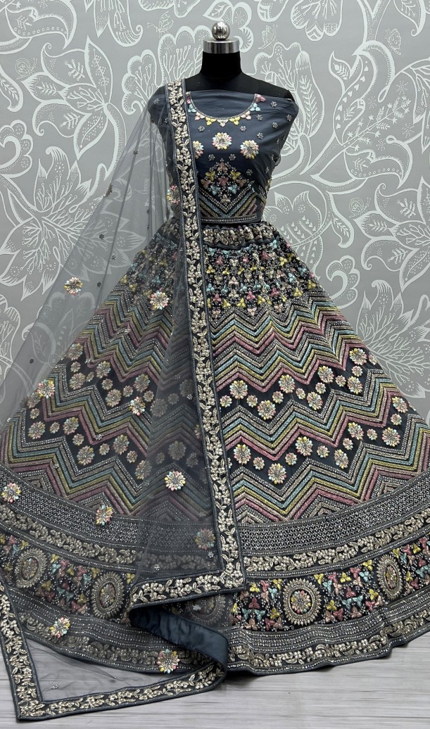 Grey Thread embroidered combine with zari work lehenga choli 